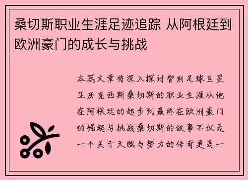 桑切斯职业生涯足迹追踪 从阿根廷到欧洲豪门的成长与挑战
