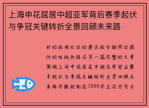 上海申花屈居中超亚军背后赛季起伏与争冠关键转折全景回顾未来路